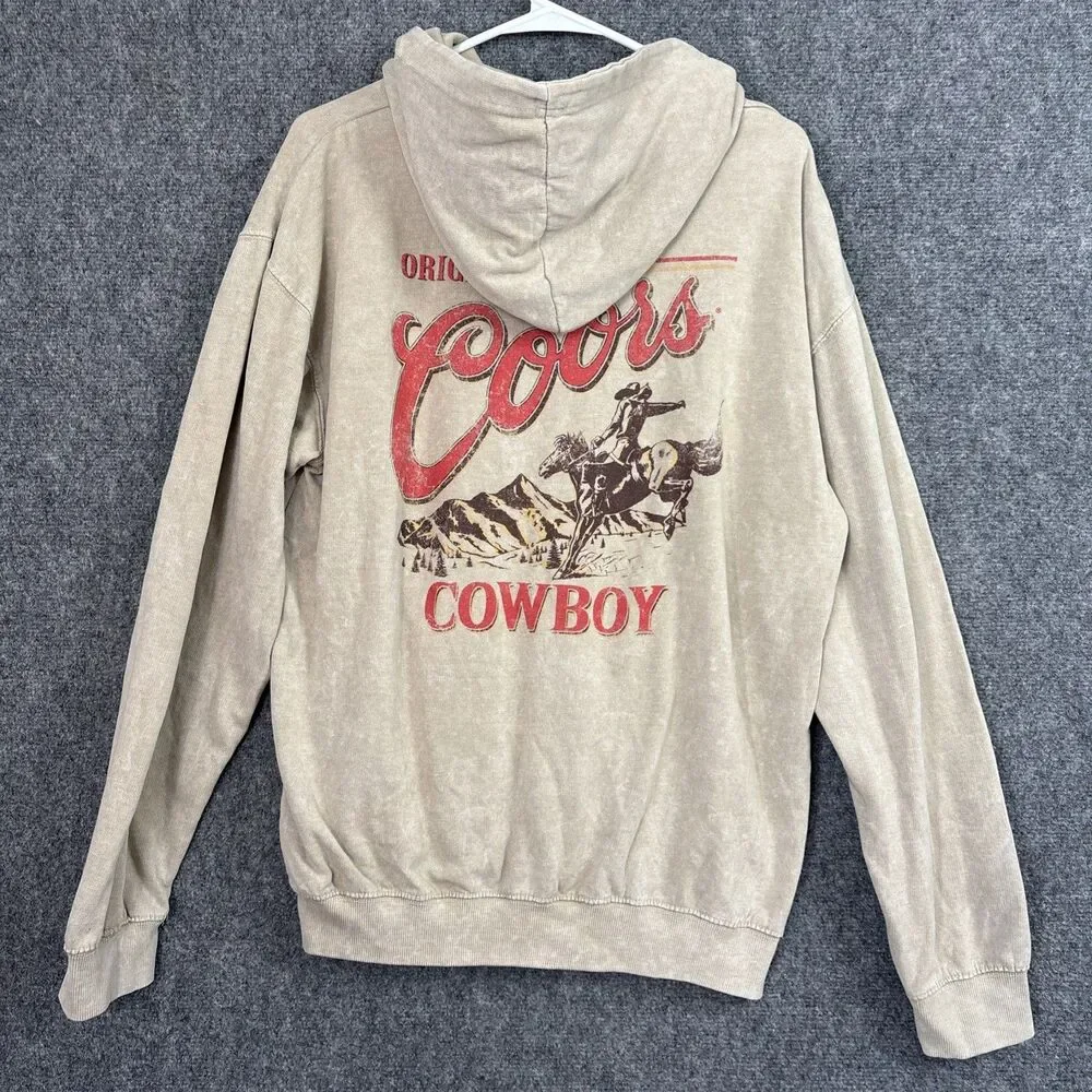 Coors Sweatshirt Mens Size M Beige Hoodie The Original Cowboy - Picture 2 of 11